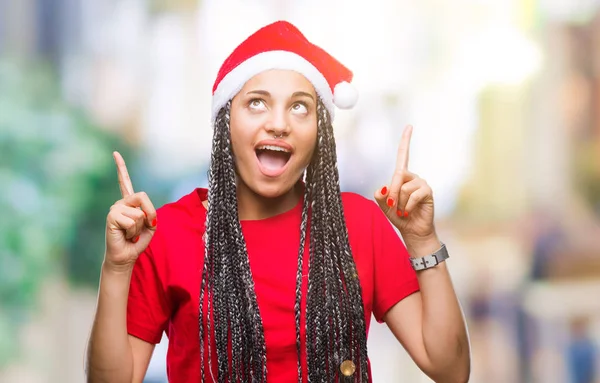 Jovem Trançado Cabelo Afro Americano Menina Vestindo Chapéu Natal Sobre — Fotografia de Stock