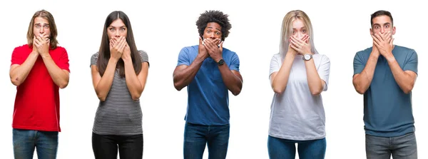 Composição Afro Americanos Hispânicos Caucasianos Grupo Pessoas Sobre Fundo Branco — Fotografia de Stock