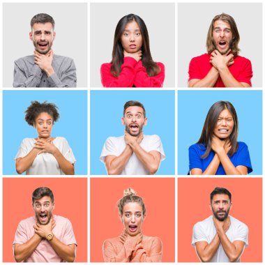 Kolaj genç grup insanlar üzerinde renkli izole arka plan bağırarak ve çünkü boğmak acı kendi ellerimle öldürürüm. Sağlık sorunu. Yaralarından ve intihar kavramı.