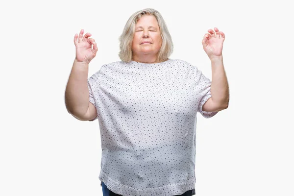 Senior Size Kaukasische Frau Über Isolierten Hintergrund Entspannen Und Lächelnd — Stockfoto