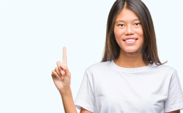 Jovem Ásia Mulher Mais Isolado Fundo Mostrando Apontando Para Cima — Fotografia de Stock