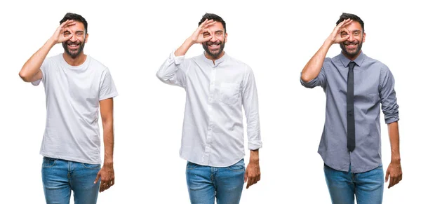 Colagem Belo Jovem Indiano Sobre Fundo Isolado Sorrindo Fazendo Quadro — Fotografia de Stock