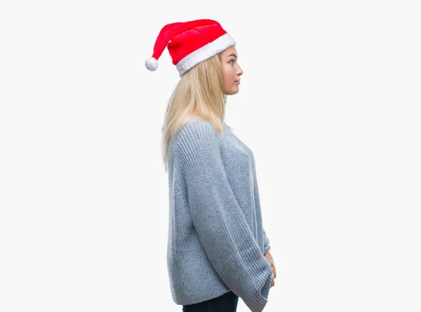 Jeune Femme Caucasienne Portant Chapeau Noël Sur Fond Isolé Regardant — Photo