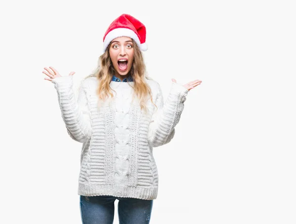 Beautiful Young Blonde Woman Wearing Christmas Hat Isolated Background Celebrating — Stock Photo, Image