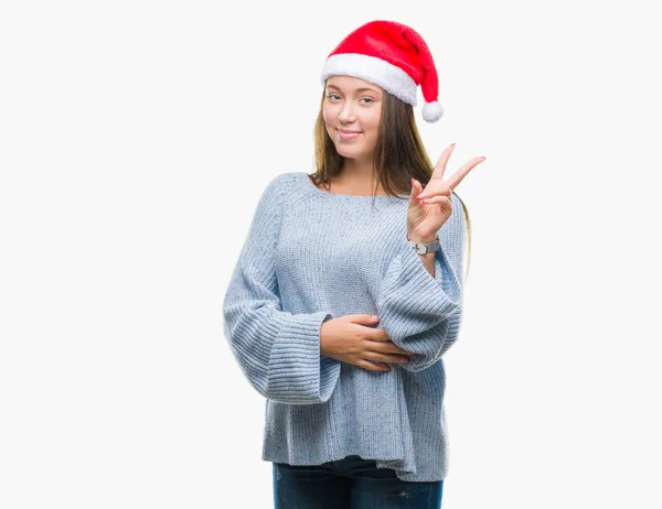 Joven Hermosa Mujer Caucásica Con Sombrero Navidad Sobre Fondo Aislado —  Fotos de Stock