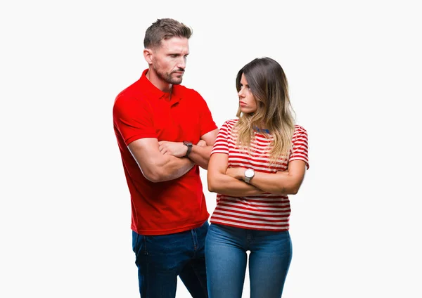 Young Couple Love Isolated Background Skeptic Nervous Disapproving Expression Face — Stock Photo, Image