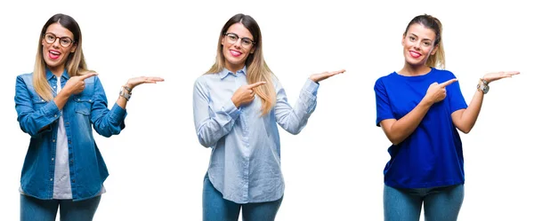 Collage Einer Jungen Schönen Frau Mit Brille Vor Isoliertem Hintergrund — Stockfoto