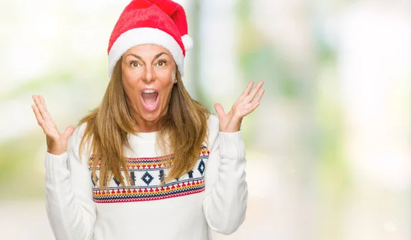 Middle Age Adult Woman Wearing Winter Sweater Chrismat Hat Isolated — Stock Photo, Image