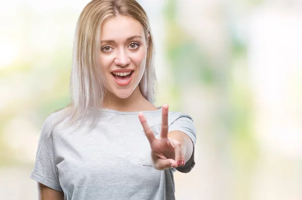 Junge Blonde Frau Vor Isoliertem Hintergrund Die Mit Glücklichem Gesicht — Stockfoto