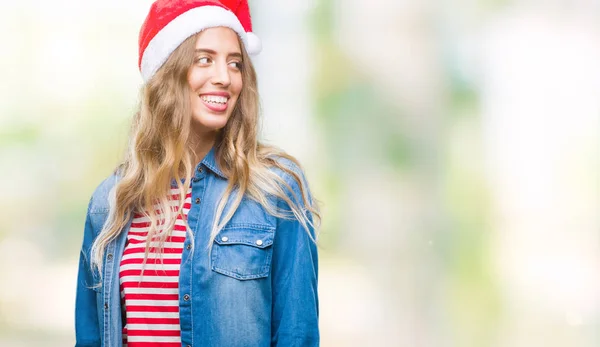 Bella Giovane Donna Bionda Che Indossa Cappello Natale Sfondo Isolato — Foto Stock
