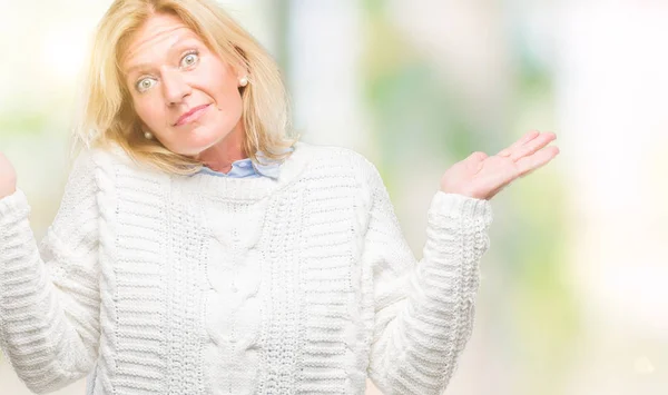 Middle Age Blonde Woman Wearing Winter Sweater Isolated Background Clueless — Stock Photo, Image