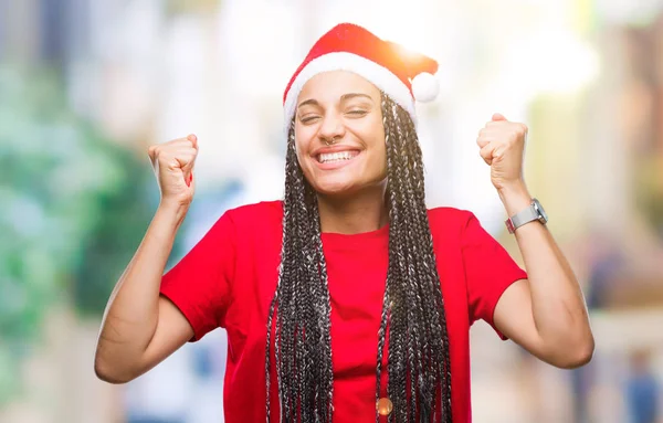 Jovem Trançado Cabelo Afro Americano Menina Vestindo Chapéu Natal Sobre — Fotografia de Stock