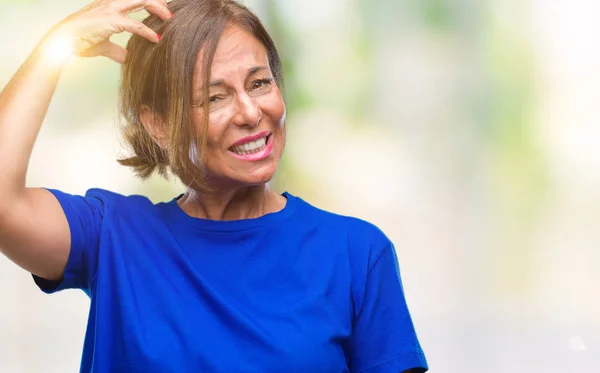 Middelbare Leeftijd Senior Latino Vrouw Geïsoleerde Achtergrond Verwarren Vraag Vraag — Stockfoto