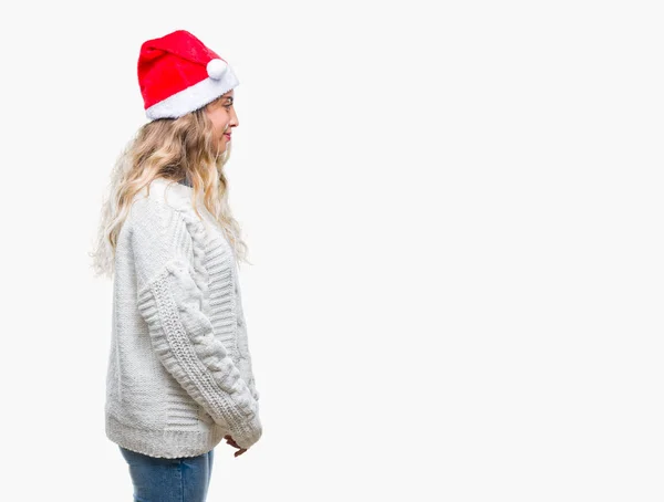 Bella Giovane Donna Bionda Che Indossa Cappello Natale Sfondo Isolato — Foto Stock