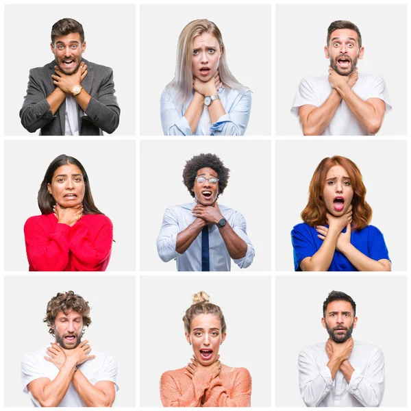 Collage Van Groep Van Jonge Mensen Vrouw Mannen Geïsoleerde Achtergrond — Stockfoto