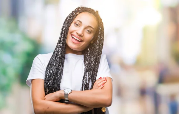 Young Gevlochten Hair Afrikaans Amerikaans Meisje Geïsoleerde Achtergrond Blij Gezicht — Stockfoto