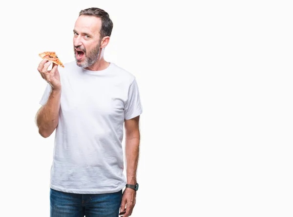Moyen Âge Vieil Homme Âgé Manger Des Tranches Pizza Sur — Photo