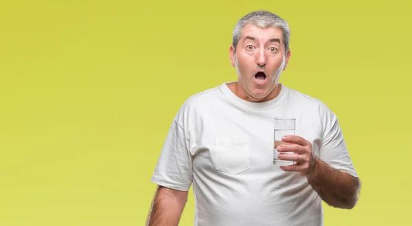 Handsome Senior Man Drinking Glass Water Isolated Background Scared Shock — Stock Photo, Image