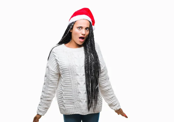 Jonge Gevlochten Haar Afrikaanse Amerikaans Meisje Dragen Kerstmuts Geïsoleerde Achtergrond — Stockfoto