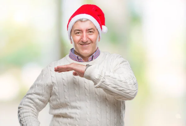 Hombre Mayor Guapo Con Sombrero Navidad Sobre Fondo Aislado Gesto — Foto de Stock