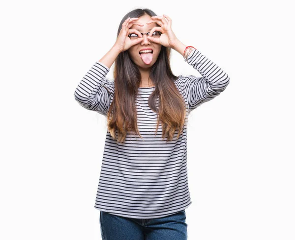 Jeune Femme Asiatique Portant Des Lunettes Sur Fond Isolé Faisant — Photo