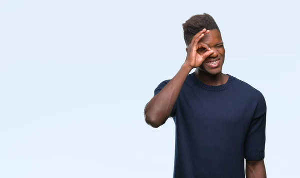 Unga Afroamerikanska Mannen Över Isolerade Bakgrund Gör Gest Med Handen — Stockfoto
