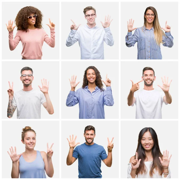 Collage Van Groep Jongeren Vrouw Mannen Witte Solated Achtergrond Weergeven — Stockfoto