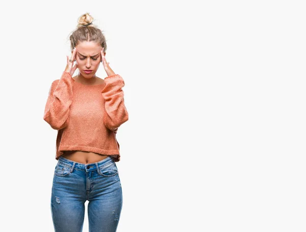 Mooie Jonge Blonde Vrouw Geïsoleerd Achtergrond Met Hand Het Hoofd — Stockfoto