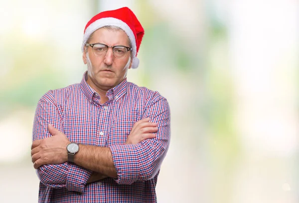 Hombre Mayor Guapo Con Sombrero Navidad Sobre Fondo Aislado Escéptico — Foto de Stock