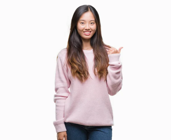 Junge Asiatin Über Isoliertem Hintergrund Lächelt Mit Glücklichem Gesicht Und — Stockfoto