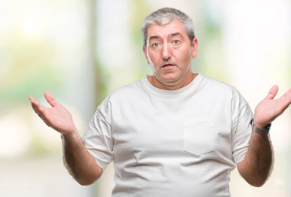 Handsome Senior Man Isolated Background Clueless Confused Expression Arms Hands — Stock Photo, Image