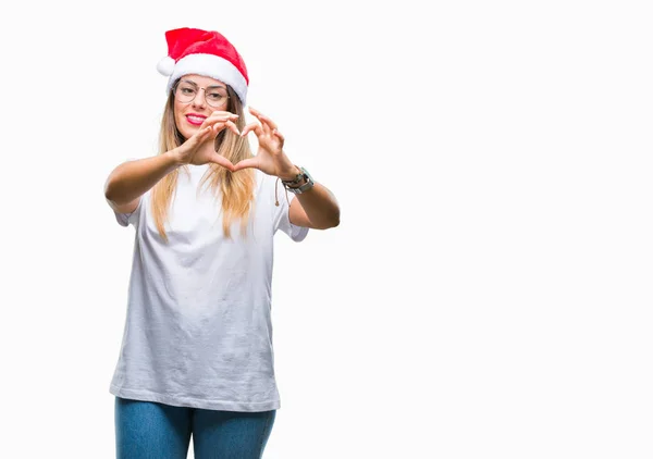 Giovane Bella Donna Indossa Cappello Natale Sfondo Isolato Sorridente Amore — Foto Stock