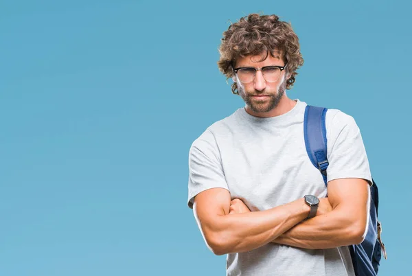 Handsome Hispanic Student Man Wearing Backpack Glasses Isolated Background Skeptic — Stock Photo, Image