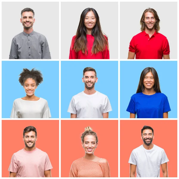 Colagem Grupo Jovens Sobre Fundo Isolado Colorido Com Sorriso Feliz — Fotografia de Stock