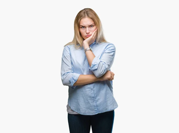 Young Caucasian Business Woman Isolated Background Thinking Looking Tired Bored — Stock Photo, Image
