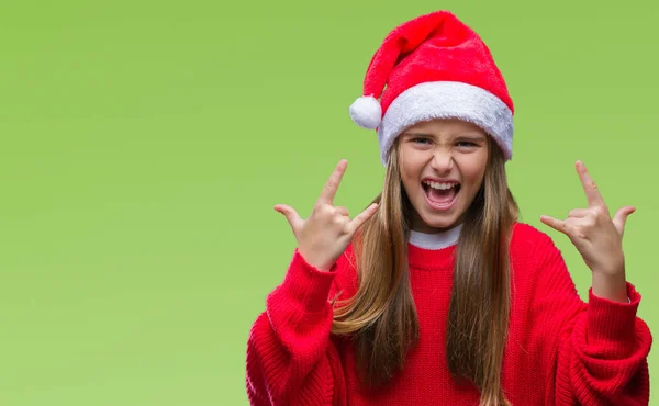 Ung Vacker Flicka Klädd Jul Hatt Över Isolerade Bakgrunden Ropade — Stockfoto