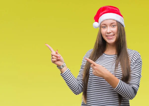 Jeune Belle Femme Caucasienne Portant Chapeau Noël Sur Fond Isolé — Photo