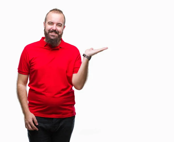 Unga Kaukasiska Hipster Man Klädd Röd Skjorta Över Isolerade Bakgrund — Stockfoto