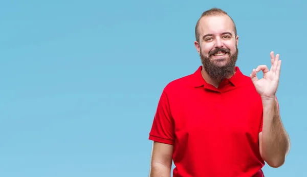 Homem Jovem Hipster Caucasiano Vestindo Camisa Vermelha Sobre Fundo Isolado — Fotografia de Stock