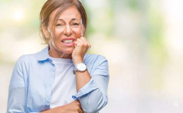 Średnim Wieku Starszy Hiszpanin Kobieta Białym Tle Patrząc Zestresowany Zdenerwowany — Zdjęcie stockowe