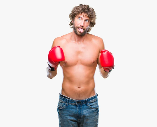 Guapo Boxeador Hispano Usando Guantes Boxeo Sobre Fondo Aislado Sacando — Foto de Stock