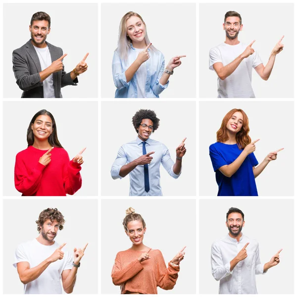 Collage Grupo Jóvenes Mujer Hombres Sobre Fondo Aislado Sonriendo Mirando — Foto de Stock