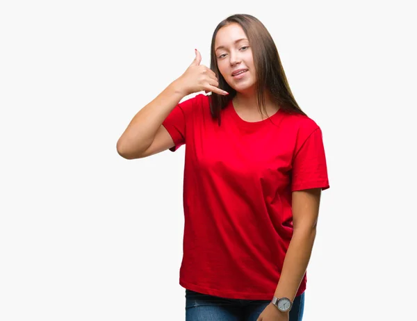 Joven Hermosa Mujer Caucásica Sobre Fondo Aislado Sonriendo Haciendo Gesto — Foto de Stock