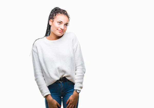 Joven Trenzado Pelo Afroamericano Chica Vistiendo Suéter Invierno Sobre Fondo — Foto de Stock
