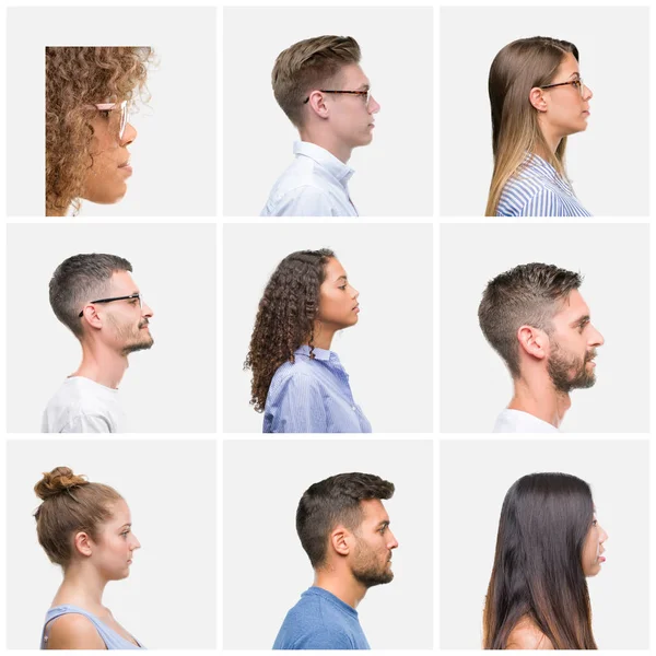 Collage Group Young People Woman Men White Solated Background Looking — Stock Photo, Image