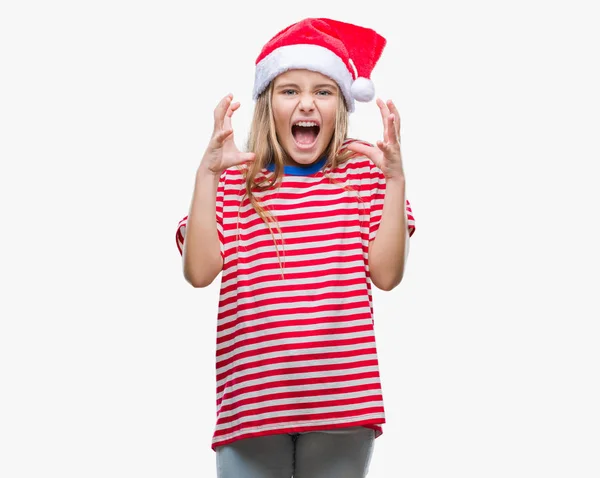 Joven Chica Hermosa Con Sombrero Navidad Sobre Fondo Aislado Celebrando — Foto de Stock