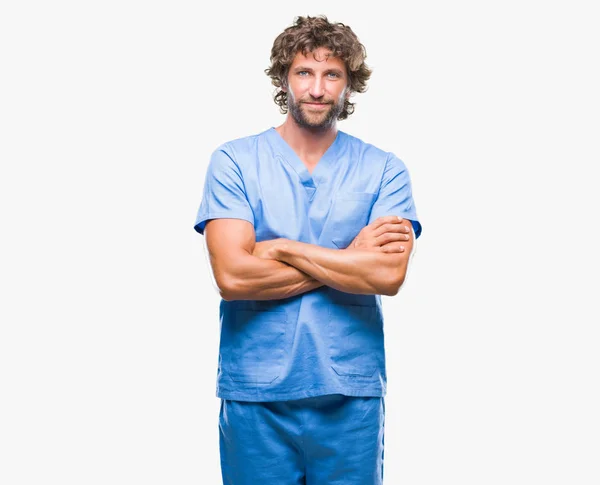 Bonito Cirurgião Hispânico Homem Médico Sobre Fundo Isolado Rosto Feliz — Fotografia de Stock