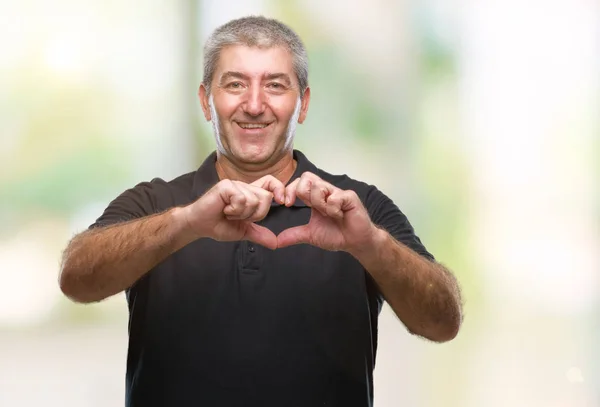 Beau Vieillard Sur Fond Isolé Souriant Dans Amour Montrant Symbole — Photo