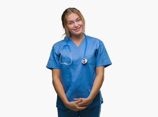 Joven Doctora Caucásica Vistiendo Uniforme Cirujano Sobre Fondo Aislado Mirando — Foto de Stock