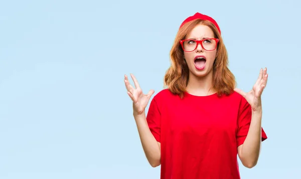 Junge Schöne Frau Über Isolierten Hintergrund Verrückt Und Verrückt Schreien — Stockfoto